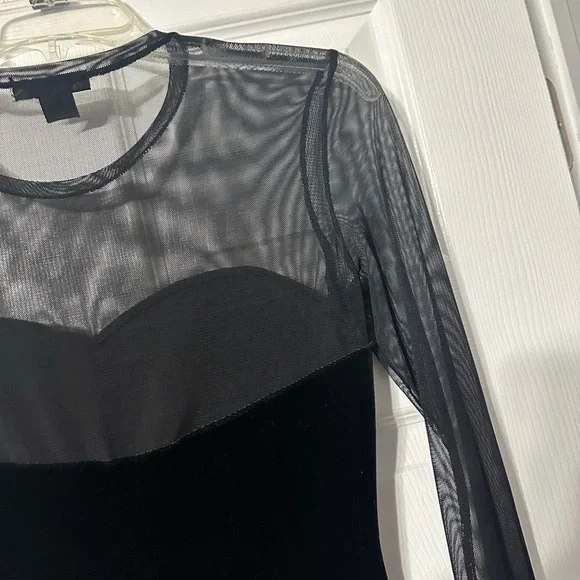 Aqua Black Velvet Party/Cocktail Dress with Sheer Sleeves - Picture 12 of 13